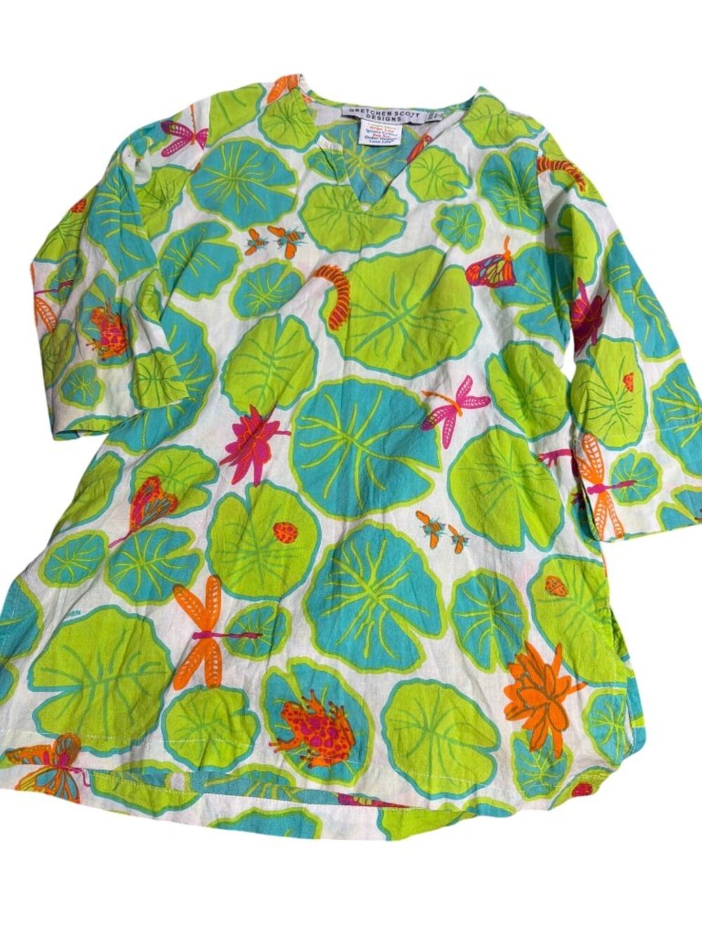 Gretchen Scott Designs Tunic Top Pond Party Coverup Dragonfly Bugs Sz Youth 8/10